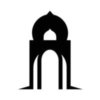 Islamic architecture, minaret silhouette, black and white, minimalist design, geometric shapes, Arabic style, mosque dome, arched doorway, symmetrical composition, vector