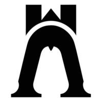 Black and white logo, minimalist design, stylized letter A, architectural arch shape, symmetrical composition, bold geometric forms, negative space, simple graphic, monochrome illustra vector