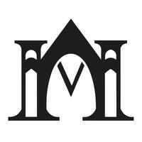 Gothic architecture, monogram, letter M, black and white, minimalist design, symmetrical composition, cathedral-inspired, sharp angles, nega vector