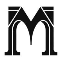 Stylized letter M, black and white, geometric design, bold typography, minimalist logo, sharp angles, symmetrical composition, graphic art, monochrome aesthetic, modern vector