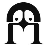 Minimalist logo design, abstract penguin shape, black and white, symmetrical composition, geometric forms, curved lines, negative space, simple eyes, stylized bird silhouette, modern ico vector