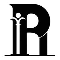Elegant monogram logo, capital letter R, stylized fleur-de-lis embellishment, black and white design, minimalist typography, luxury brand aesthetic, high contrast, symmetrical composition, graphic d vector