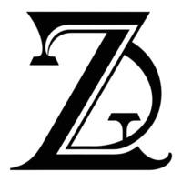 Monochrome logo design, elegant typography, Z and D letters combined, black and white contrast, minimalist aesthetic, curved lines, sharp angles vector