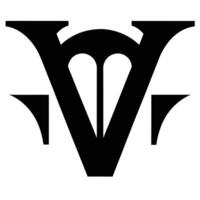 Black and white logo, stylized letter V, geometric design, symmetric shape, bold lines, abstract emblem, minimalist artwork, sharp angles, negative space, monochrome graphiS vector