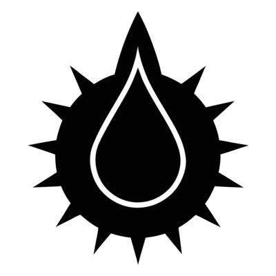 Adobe IllustratorBlack and white icon, water droplet, sun rays, spiky circle, minimalist design, geometric shape, abstract symbol, Artwork