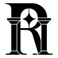 Logo design, monogram, letter R, architectural elements, columns, geometric shapes, black and white vector