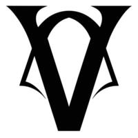black and white logo, stylized letter V, sharp angles, minimalist design, symmetrical, geometric shape vector