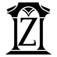 logo design, monogram, letter Z, architectural frame, black and white, symmetrical, elegant, minimalist, geometric, sharp contrast, negative space, vectorized, iconic, brand identity, luxury emblem vector