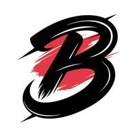 Bold typography, stylized letter B, dynamic brushstroke, black and red color scheme, sleek design, sharp edges vector