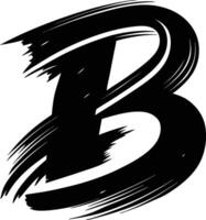 Bold black brushstroke letter B, dynamic calligraphy, stark contrast, ink splash effect, minimalist design vector