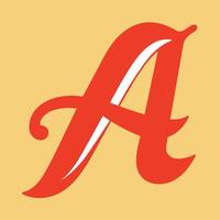 Red cursive letter A, bold typography, graphic design, minimalist style, yellow background, logo design vector