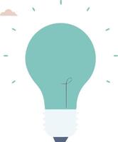 Minimalist light bulb illustration, teal green color, simple line drawing, white background, small pink cloud vector