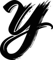 Stylized letter Y, black and white typography, bold brushstroke design, calligraphy-inspired, dynamic sweeping lines vector