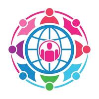 Global network, diverse community, colorful abstract figures, interconnected circles, unity symbol, inclusive design vector