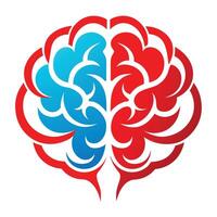 Brain illustration, symmetrical design, red and blue halves, abstract swirls, cerebral cortex representation vector