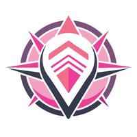 geometric logo, circular design, pink and purple color scheme, abstract compass rose, inverted teardrop shape vector