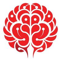 Red abstract logo, symmetrical design, floral pattern, brain-like shape, stylized organic form, curving lines vector