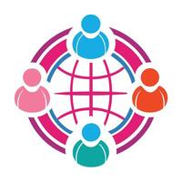 Global connectivity, colorful abstract figures, unity symbol, diversity icon, worldwide collaboration vector