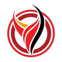 Logo design, abstract flame shape, circular emblem, red and black colors, dynamic curves, minimalist style vector
