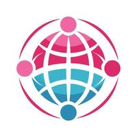 Globe icon, network connections, pink and blue gradient, circular design, abstract logo, geometric shapes vector