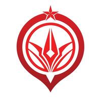 Red geometric logo, star shape, circular design, angular elements, symmetrical composition, vector