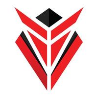 geometric logo, angular design, red and black shapes, abstract owl face, minimalist emblem, sharp points, symmetrical composition, futuristic icon, bold contrasting colors, sleek g vector