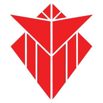 Geometric red logo, angular design, abstract fox head, origami-inspired, minimalist emblem, sharp triangular shapes vector