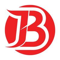 Logo design, stylized JB monogram, red and white color scheme, circular emblem, minimalist, vector