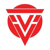 Red geometric logo, minimalist design, circle and triangle shapes, white background, bold V letter, vector