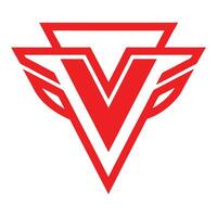 Red geometric logo, stylized V shape, wings, triangular design, bold lines, minimalist, sharp angles vector