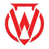 Red geometric logo, stylized W shape, circular design, bold graphic, minimalist emblem, sharp angles, vector