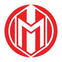 Logo design, red and white color scheme, minimalist, bold letter M, geometric shapes, circular emblem vector
