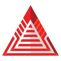 geometric pyramid logo, red and white, triangular shape, abstract design, minimalist, angular, vector