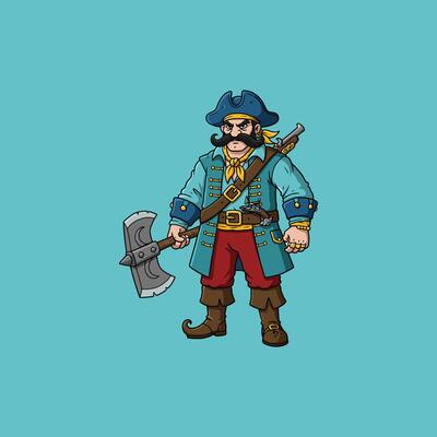 Gruff Pirate Captain Cartoonish Axe-Wielding Buccaneer
