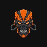 Cybernetic Skull Dark Orange Robotic Head Illustration vector