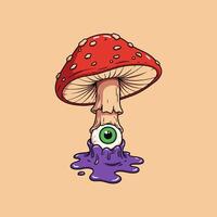 Surreal Psychedelic Mushroom with Glowing Eye A Whimsical Illustration vector