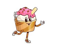 Groovy ice cream sundae character, scoop in a cup vector