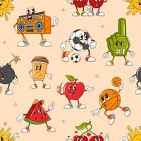 Cartoon funny groovy characters pattern vector