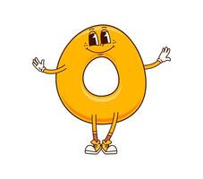 Groovy math number 0 Zero cartoon funny character vector