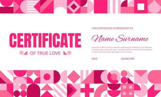 Valentines day certificate with geometric shapes vector