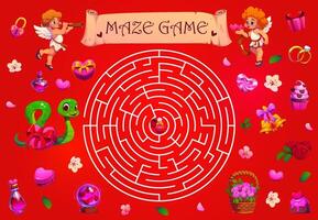Valentines day labyrinth maze game with snake vector