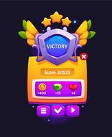Victory game frame, interface screen showing score vector