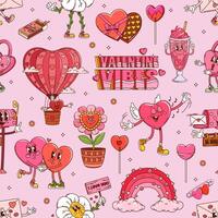 Groovy valentines day seamless tile retro pattern vector
