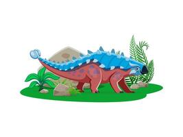 Jurassic Ankylosaurus dinosaur comical character vector