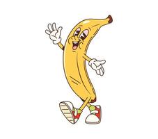 Cartoon groovy retro banana fruit funny character vector