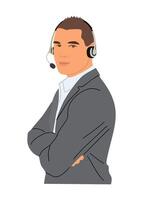 Call center, hotline, customer service businessman representative with headsets vector