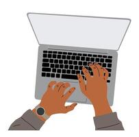 Male hands typing on laptop with watch on their wrist. Concept of productivity and focus, as the person is likely working on task or project vector