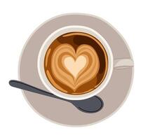 Coffee cup top view with spoon and saucer. Coffee break icon. vector