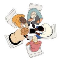 Different men, women, business team working together, taking part in business activities, meeting, discussing. vector