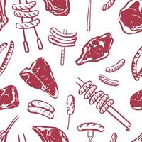 Hand drawn meat steak and sausages seamless pattern. Simple food design for textile, wrapping paper, background vector